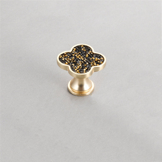 Four Leaf Clover Knobs，Zinc Alloy Cabinet Door Knobs，1.25"(32mm) Brass Door Knobs for Modern Home Décor (Four Leaf Clover-Diamond Series)