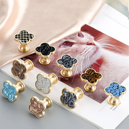 Four Leaf Clover Shape T Knobs, Zinc Alloy Cabinet Knobs, 1.25"(32mm) Brass Door Knobs for Home Office Kitchen Dresser Wardrobe