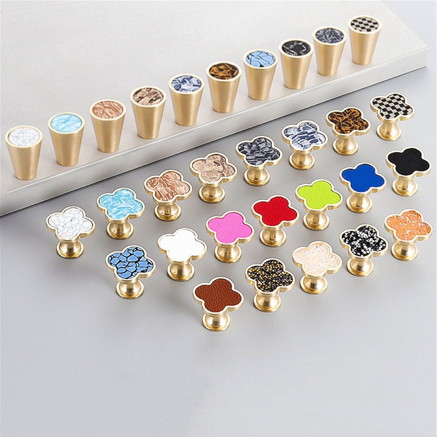 Four Leaf Clover Shape T Knobs, Zinc Alloy Cabinet Knobs, 1.25"(32mm) Brass Door Knobs for Home Office Kitchen Dresser Wardrobe