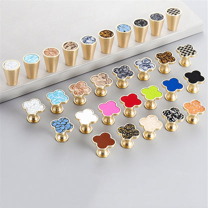 Four Leaf Clover Shape T Knobs, Zinc Alloy Cabinet Knobs, 1.25"(32mm) Brass Door Knobs for Home Office Kitchen Dresser Wardrobe