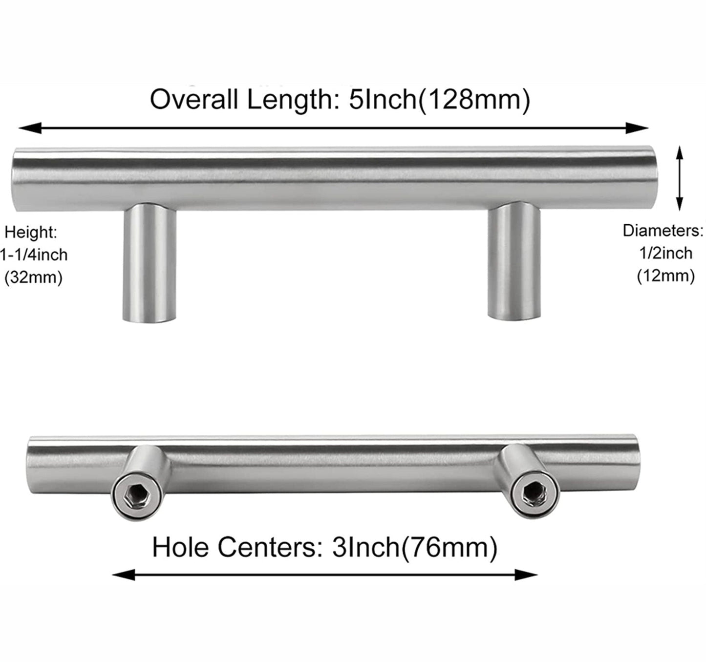 3 Inch Brushed Nickel Cabinet Pulls Modern Cabinet Handles(76mm, Hole Centers)