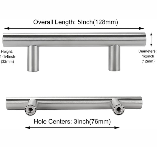 3 Inch Brushed Nickel Cabinet Pulls Modern Cabinet Handles(76mm, Hole Centers)