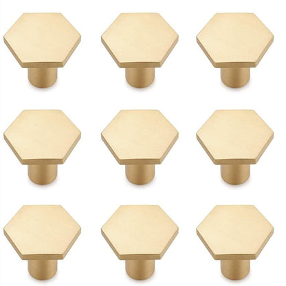 Solid Brass Gold Knobs - 1.33" Diameter (34mm), Brass - Hexagon Dresser Knobs for Lving Room，Bedrooms，DIY Lovers，Gifts