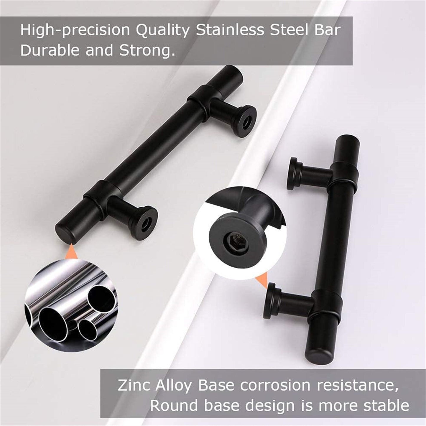 3 Inch Hole Center Cabinet Handles Pulls for Kitchen Stainless Steel Matte Black Drawer Pulls ( 5" Length ）
