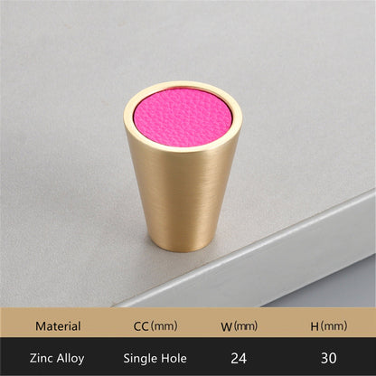 Gold Brass Cabinet Knobs,Leather Drawer Pulls,Leather Dresser Knobs, Handmade Leather Handles for Cabinet, Doors and Drawers (Cone)