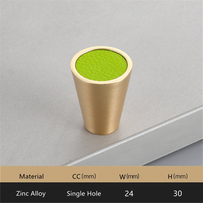 Gold Brass Cabinet Knobs,Leather Drawer Pulls,Leather Dresser Knobs, Handmade Leather Handles for Cabinet, Doors and Drawers (Cone)