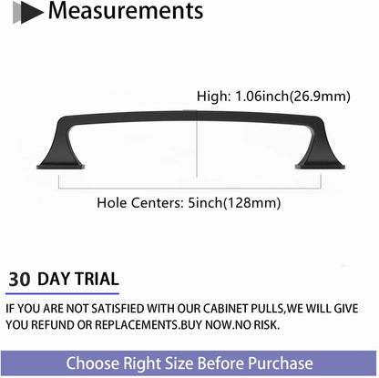 5 Inch(128mm) Kitchen Cabinet Pulls, Matte Black Aluminum Alloy Cabinet Handles For Bathroom Cupboard Drawer Handles Dresser Pulls