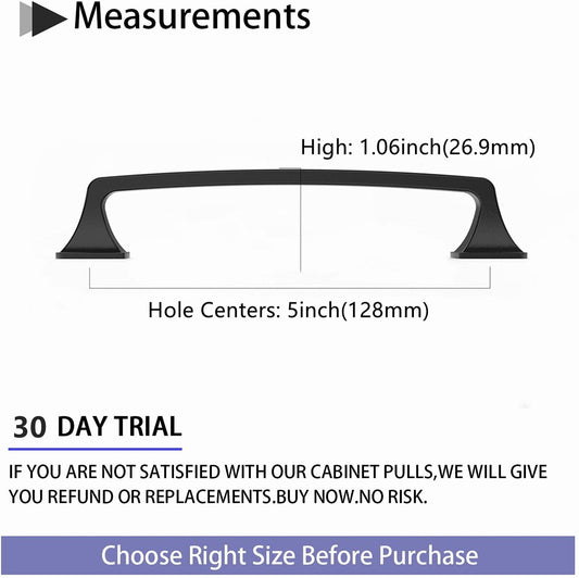 5 Inch(128mm) Kitchen Cabinet Pulls, Matte Black Aluminum Alloy Cabinet Handles For Bathroom Cupboard Drawer Handles Dresser Pulls