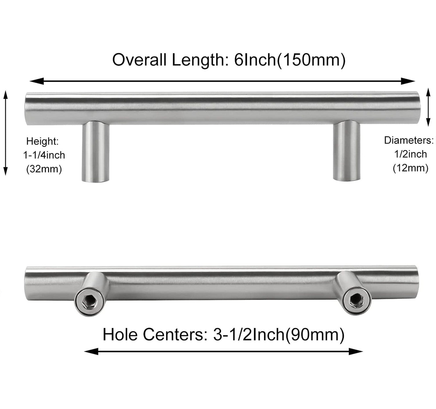 3-1/2 Inch Brushed Nickel Cabinet Pulls Modern Cabinet Handles(90mm, Hole Centers)