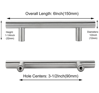 3-1/2 Inch Brushed Nickel Cabinet Pulls Modern Cabinet Handles(90mm, Hole Centers)