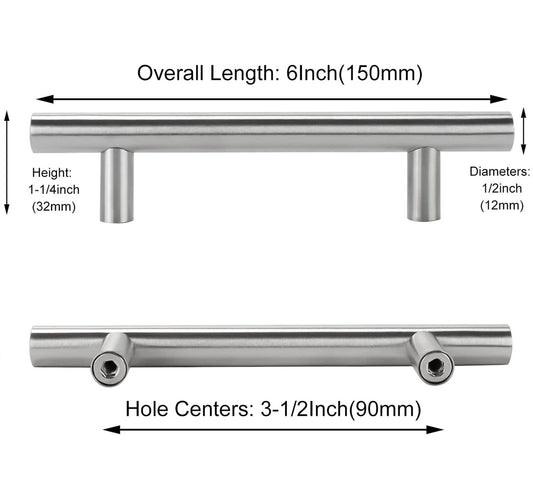 3-1/2 Inch Brushed Nickel Cabinet Pulls Modern Cabinet Handles(90mm, Hole Centers)