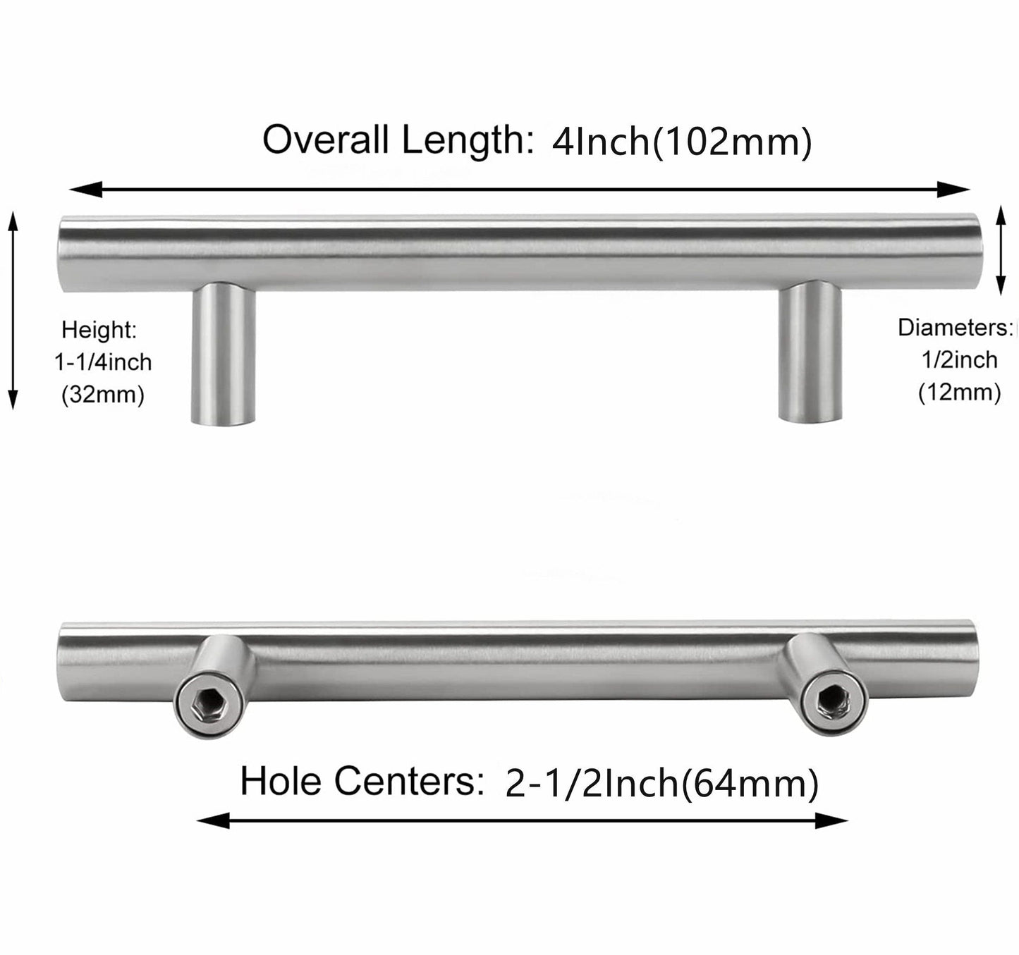 2-1/2 Inch Cabinet Handles Brushed Nickel Cabinet Pulls(64mm, Hole Centers)