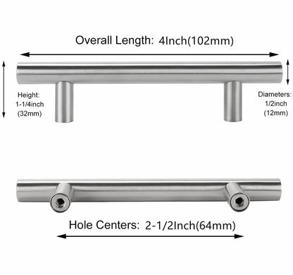 2-1/2 Inch Cabinet Handles Brushed Nickel Cabinet Pulls(64mm, Hole Centers)