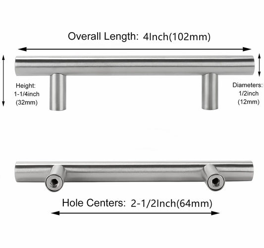 2-1/2 Inch Cabinet Handles Brushed Nickel Cabinet Pulls(64mm, Hole Centers)