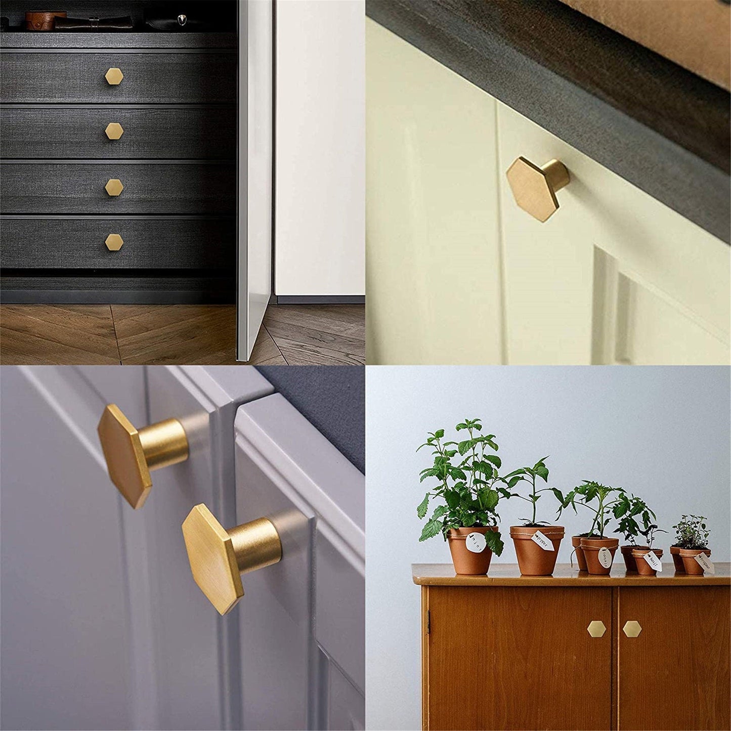 Solid Brass Gold Knobs - 1.33" Diameter (34mm), Brass - Hexagon Dresser Knobs for Lving Room，Bedrooms，DIY Lovers，Gifts