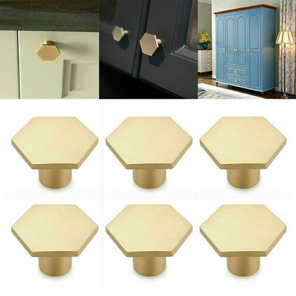 Solid Brass Gold Knobs - 1.33" Diameter (34mm), Brass - Hexagon Dresser Knobs for Lving Room，Bedrooms，DIY Lovers，Gifts