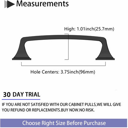 3.75 Inch Matte Black Cabinet Handles for Bathroom, Wardrobe, Bedroom