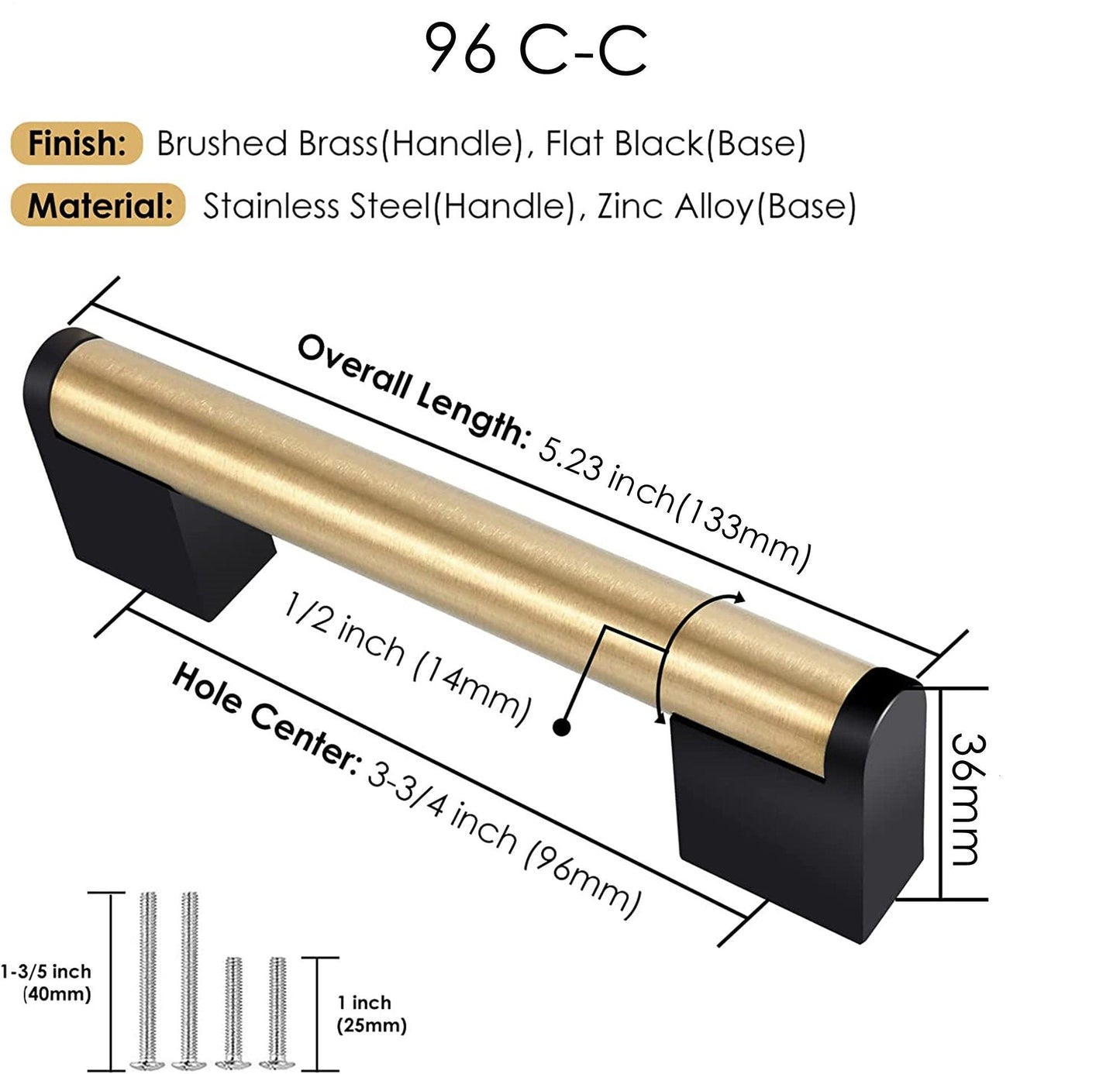 Brushed Brass Square Cabinet Handle Stainless Steel Drawer Pulls，Gold Kitchen Cabinet Pulls with Black Base for Kitchen Bath Bedroom