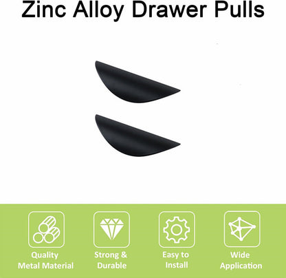 Flat Back Mount Finger Edge Pulls，Black Half Moon Zinc Alloy Concealed Handle for Home Kitchen Door Drawer Cabinet