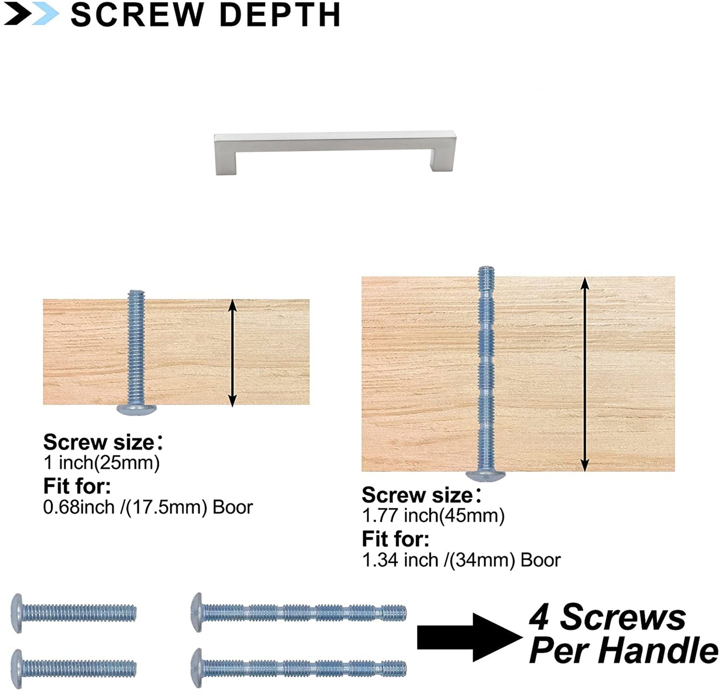 4.25 Inch(Center To Center) Brushed Nickel Square Cabinet Pulls (4.25"，Customized Size)