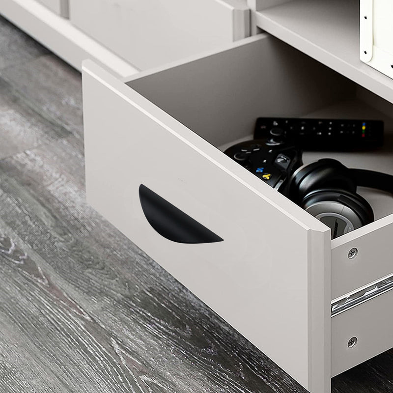 Flat Back Mount Finger Edge Pulls，Black Half Moon Zinc Alloy Concealed Handle for Home Kitchen Door Drawer Cabinet